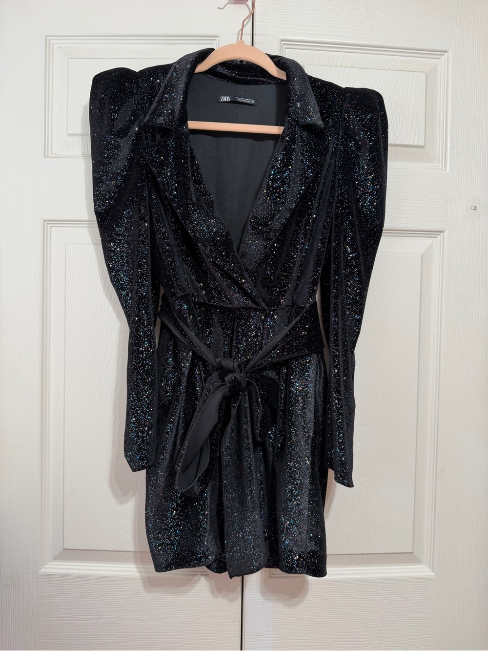 Zara Black Glitter Wrap Mini Dress